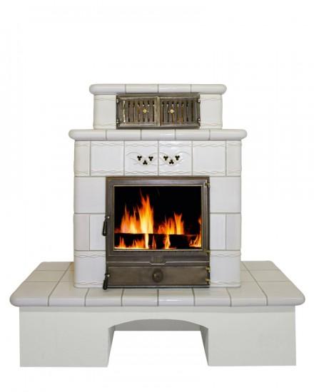 Poêle à bois Cabry - 7 à 20 KW - Faïence personnalisable - Socle béton cellulaire - Option plateau culinaire_0