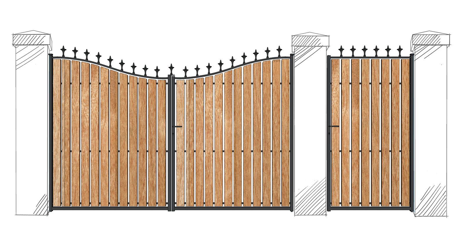 Portail Jamaique - Fers de Lance - Ossature Tube 35x35x2 - Remplissage Lattes Méranti_0