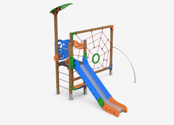 Structure de jeu YUM JEK02 - Bois lamellé, panneaux ECOPLAY, filets anti-vandalisme_0