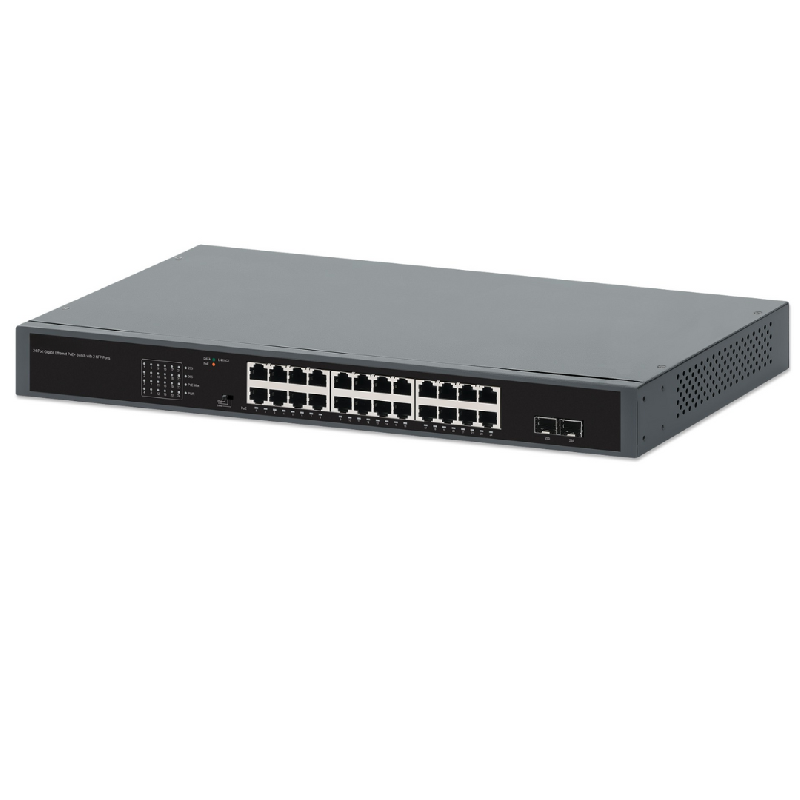 Switch PoE+ 24 ports Gigabit Ethernet avec 2 ports SFP - 370W PoE - Réseau auto-réparateur - Montage en rack - Bravour®_0