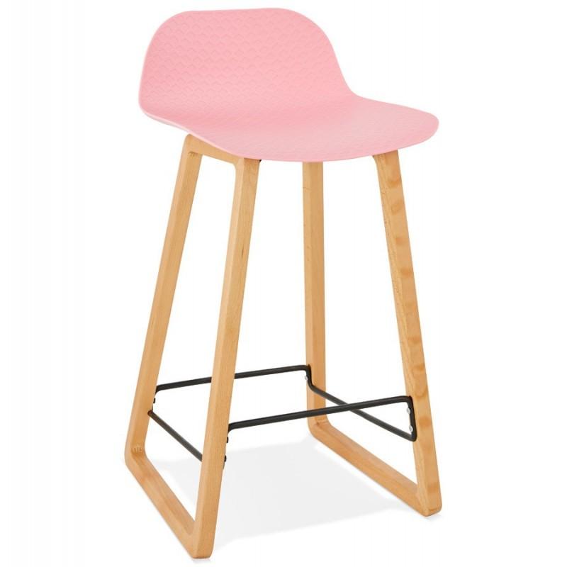 Tabouret de bar design Toki 87 cm - Rose & Naturel - Paris Prix - Hêtre & Polypropylène - Hauteur d'assise 67 cm_0