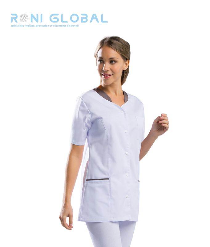 Tunique de travail femme manches courtes - Polyester et coton - 3 poches - AMANDINE REMI CONFECTION R-6104_0