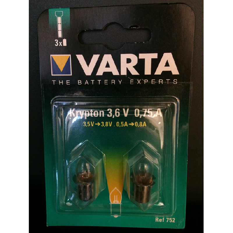 AMPOULE KRYPTON CULOT LISSE 3,6V 0,75A POUR TORCHE VARTA 752