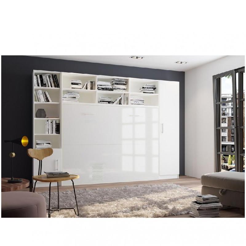 COMPOSITION ARMOIRE LIT HORIZONTALE STRADA-V2 BLANC MAT FAÇADE ARMOIRE-LIT BLANC BRILLANT AVEC 2 COLONNES 140*200 CM_0