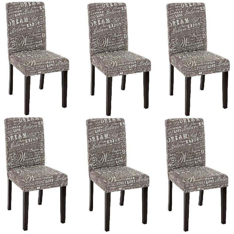 Décoshop26 - Lot de 6 chaises de salle à manger en tissu imprimé gris pieds foncés CDS04220 - gris 3000068244801_0