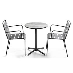 Oviala Business Ensemble table de terrasse en acier et céramique avec 2 fauteuils - Oviala - gris acier 105318_0