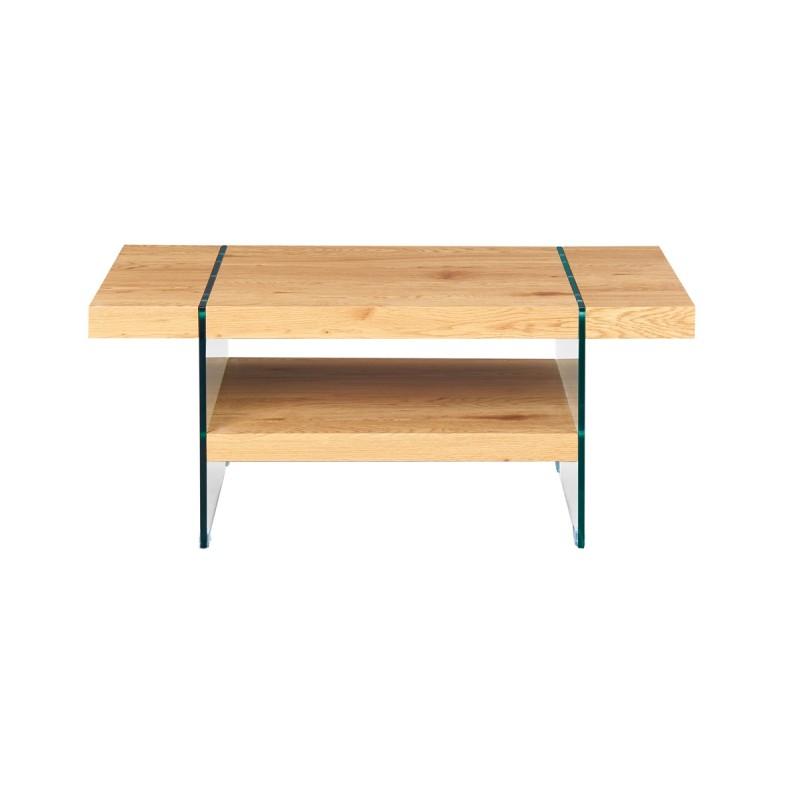 Table basse 2 niveaux Andrea 110 cm naturel - Paris Prix - imitation chêne sauvage & verre sécurit - moderne et original_0