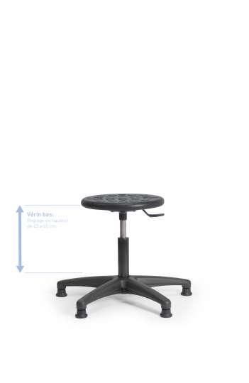 Tabouret de bureau en polyuréthane noir - Réf : TABRO2FIXVBP - Vérin bas et patins_0