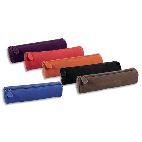 TROUSSE RONDE QUO VADIS VELOURS 22X6CM EN CUIR SUEDE - COLORIS ASSORTIS - LOT DE 12