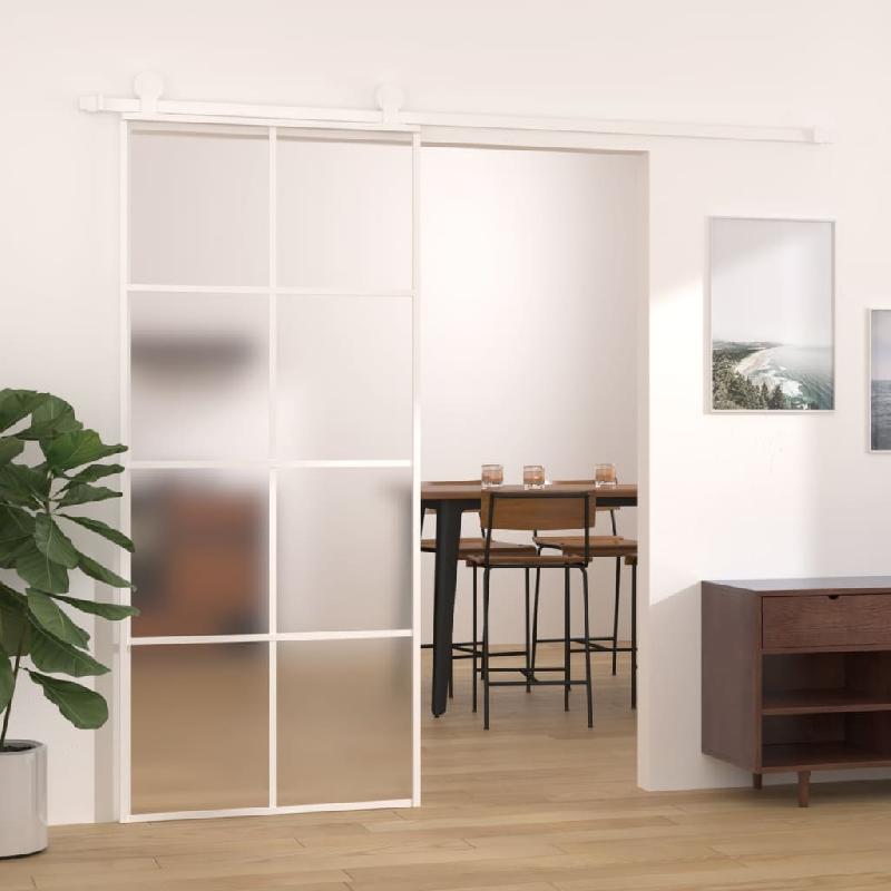 Vidaxl porte coulissante verre esg dépoli et aluminium 90x205 cm blanc 151673_0