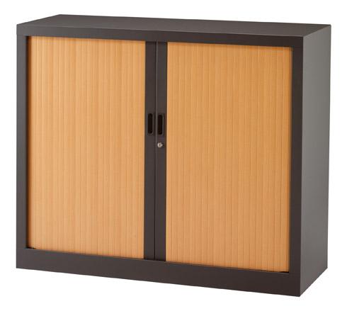ARMOIRE MÉTAL À RIDEAUX MONOBLOC GENERIC H 100 X L 120 X P 43 CM CORPS ANTHRACITE / RIDEAUX HÊTRE