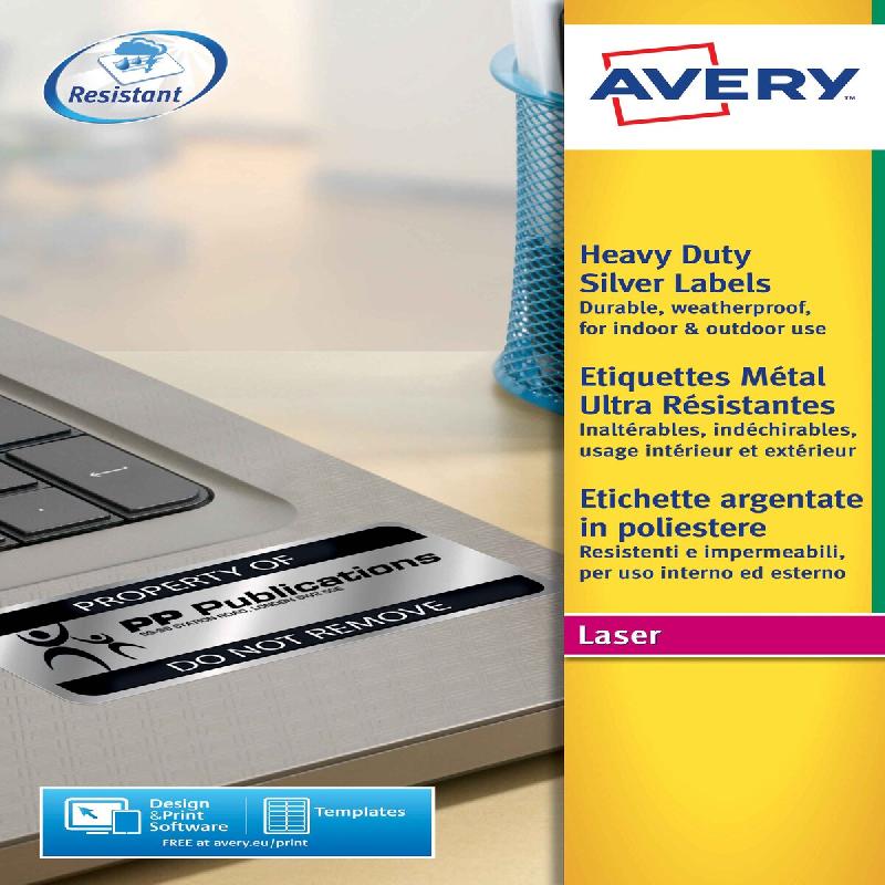 AVERY 80 étiquettes ultra-résistantes Laser argent, format 105 x 148 mm (20 feuilles / cdt) - argenté polyester L6134-20_0