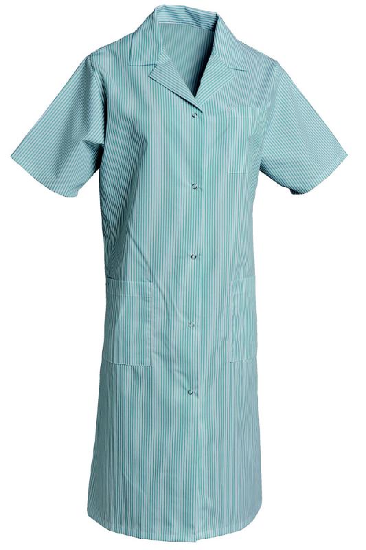 BLOUSE PROFESSIONNELLE FEMME VERT ET BLANC EN POLYCOTON, MANCHES COURTES, TAILLE 36/38