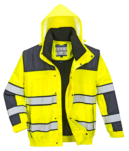 Blouson 3 en 1 haute visibilité jaune marine C466 - 3XL, avec capuche amovible et manches détachables_0