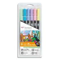 BOÎTE 6 FEUTRES ABT DOUBLE POINTE (PINCEAU+FINE), ASSORTIS COULEURS PASTELS