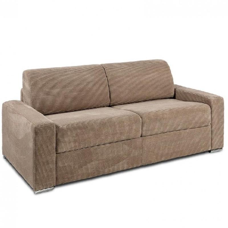 Canapé convertible EXPRESS DREAMER - sommier à lattes 160cm - matelas 16 cm en velours côtelé caramel_0