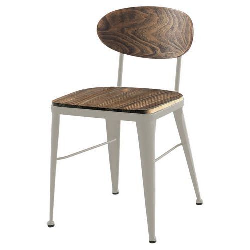 CHAISE AUSTIN ASS/DOS PIN VIEILLI VEINÉ - PIÈT ACIER TAUPE - JAYSO