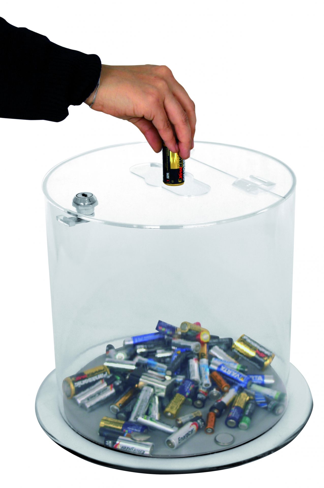 Collecteur de piles 12L - PMMA recyclable - diamètre 25cm et verrouillable_0