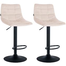 Décoshop26 - Lot de 2 tabourets de bar en velours beige base métal noir réglable en hauteur et repose-pieds TDB10623 - beige 3002468432697_0