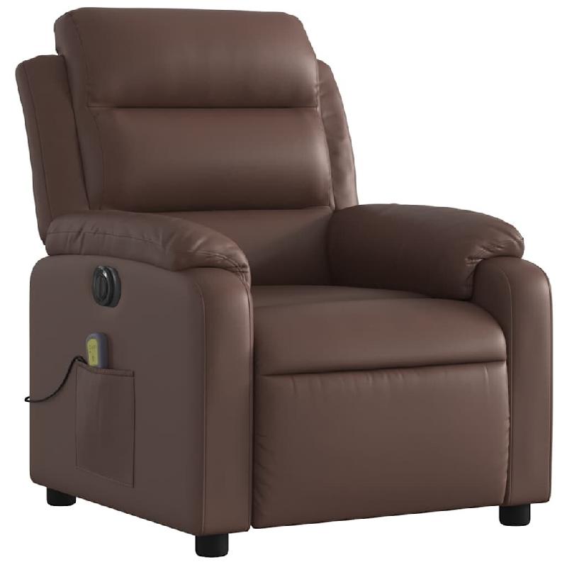 Fauteuil de massage inclinable électrique marron similicuir Modèle Ravaria - 8721012175259_0