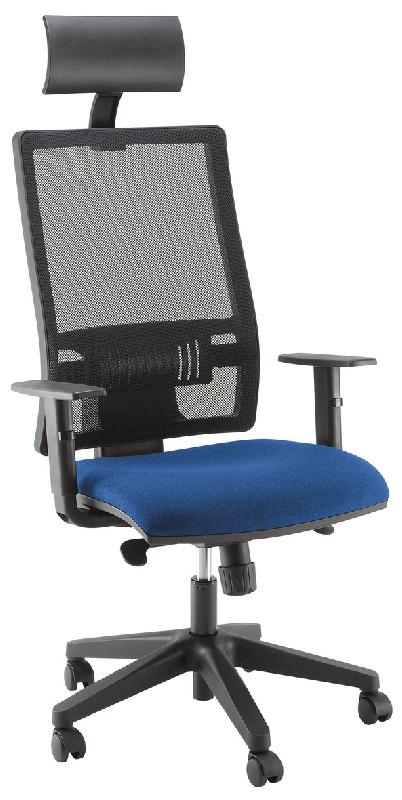 FAUTEUIL OFFICE DOSSIER RÉSILLE + TÊTIÈRE ASSISE TISSU COLORIS BLEU - MANUTAN COLLECTIVITÉS