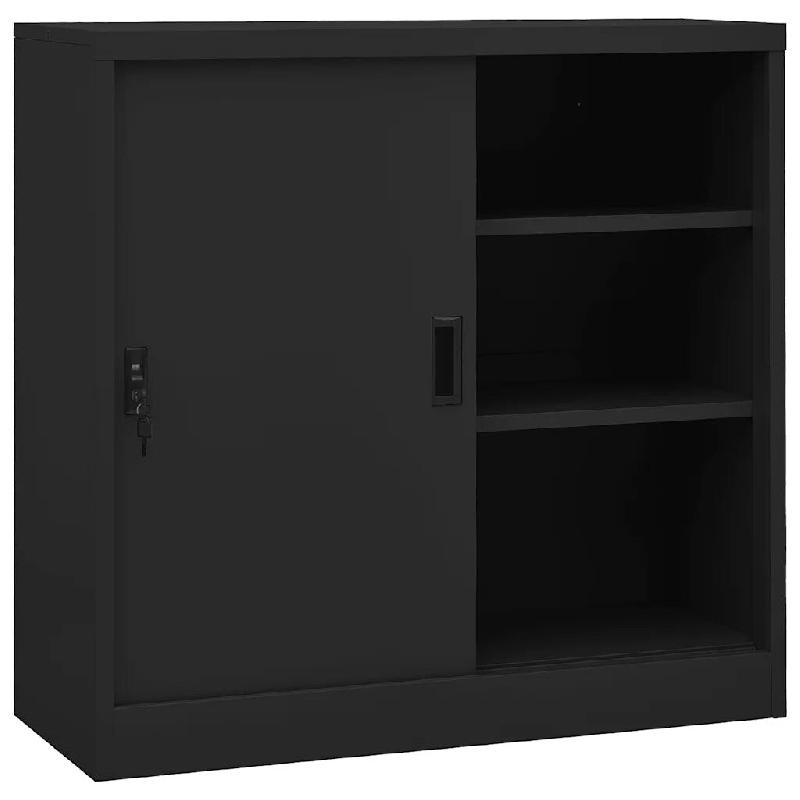 Helloshop26 - Armoire de bureau porte coulissante 90 x 40 x 90 cm robuste avec serrure et étagères réglables en acier anthracite 02_0046813 - acier_0