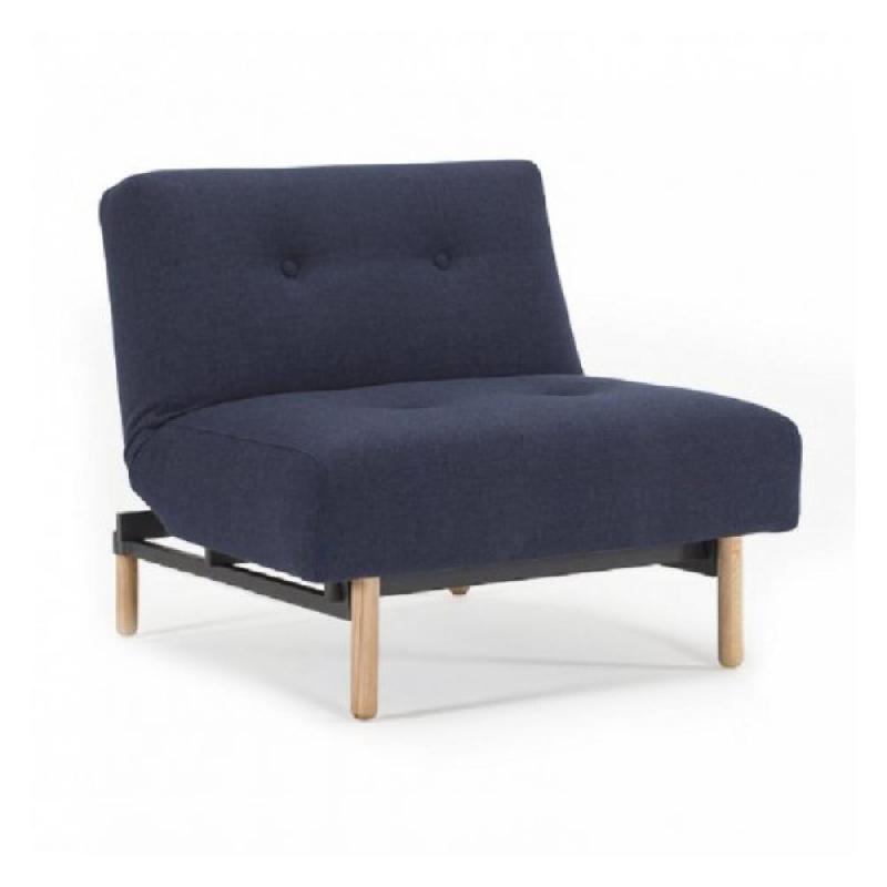 INNOVATION LIVING  FAUTEUIL DESIGN CONVERTIBLE LIT 115*90 AMPLE  STEM TISSU MIXED DANCE BLUE PIÉTEMENT BOIS CLAIR_0