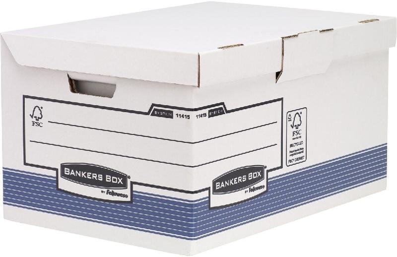 Lot de 10 Container à archives Bankers Box System Flip Top Maxi, assemblage auto Fastfold, coloris blanc/bleu - 1141501_0