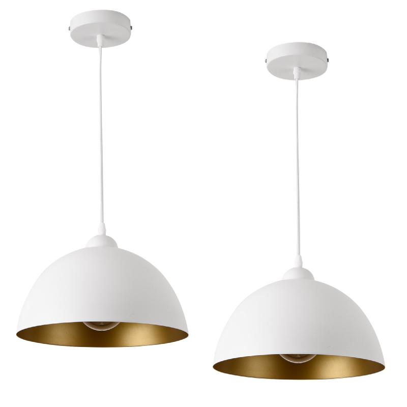Lot de 2 lampes à suspension éclairage intérieur hauteur réglable métal diamètre 30 cm blanc doré 03_0005760
