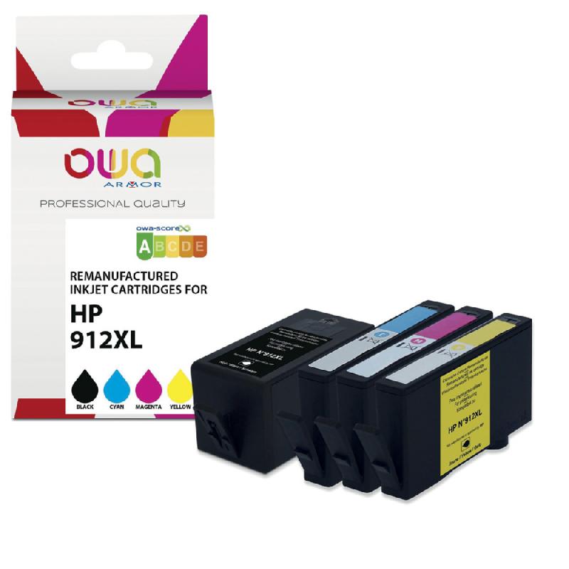 OWA K10541OW CARTOUCHE D'ENCRE REMANUFACTURÉE COMPATIBLE HP 912XL - PACK 4 COULEURS