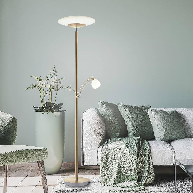 PAUL NEUHAUS LAMPADAIRE LED TROJA BRAS LISEUSE, DIMMABLE, DORÉ