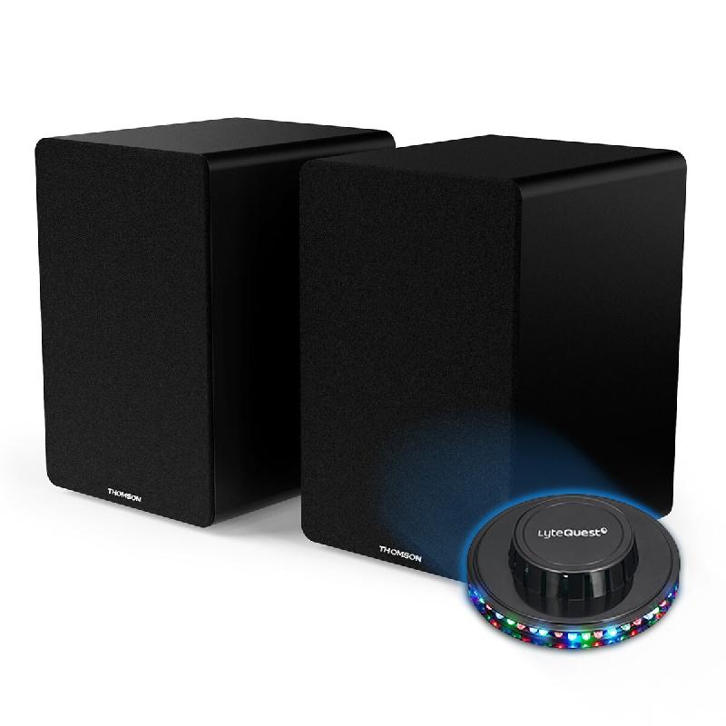 Pickering Enceintes de bibliothèque, Caisson Bois  - 50W - WS400DUO - Bluetooth 5.0, Entrée optique câble inclus, Lumière OVNI LED - 3666638036957_0
