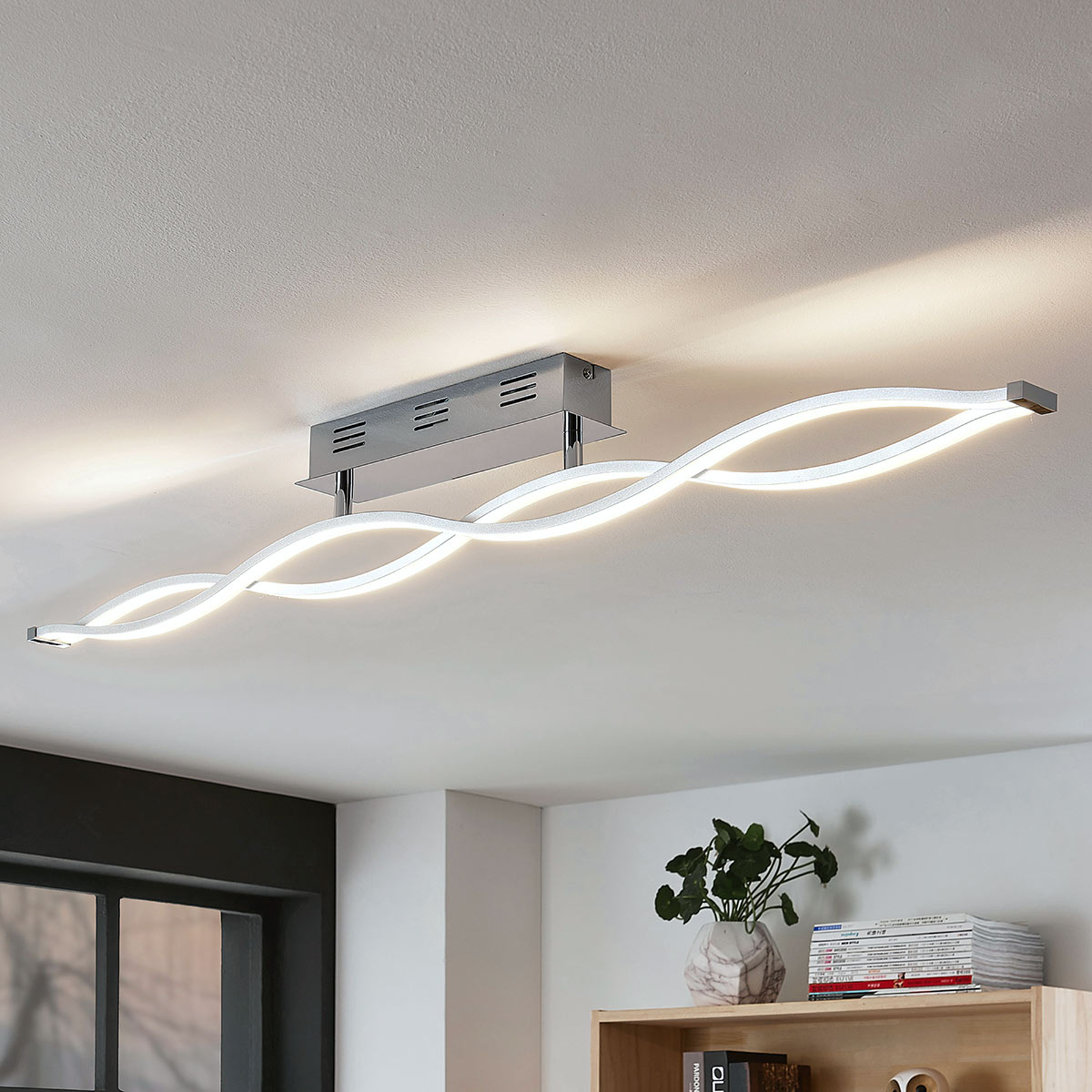 PLAFONNIER LED LUCANDE ROAN, 115 CM, CHROME, ACIER INOXYDABLE