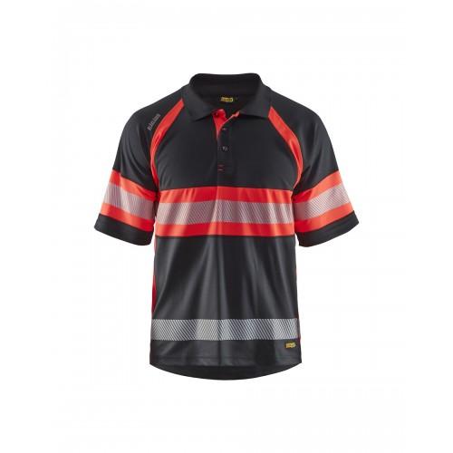 POLO DE TRAVAIL HAUTE-VISIBILITÉ ANTI-UV 3338 - NOIR ET ROUGE FLUO - L BLAKLADER