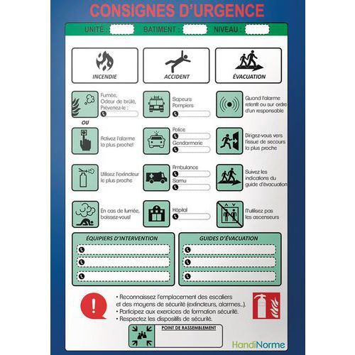 POSTER PLASTIFIÉ CONSIGNES D'URGENCE FORMAT A3