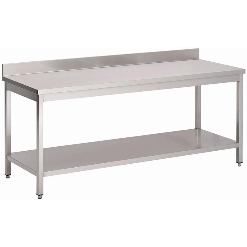 Table inox avec étagère basse et dosseret 700 x 700 x 880mm - GN130_0