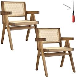 TecTake GmbH tectake 2 chaises de salle à manger cannage viennois et accoudoirs chêne clair - 405896 - beige Bois massif 405896_0