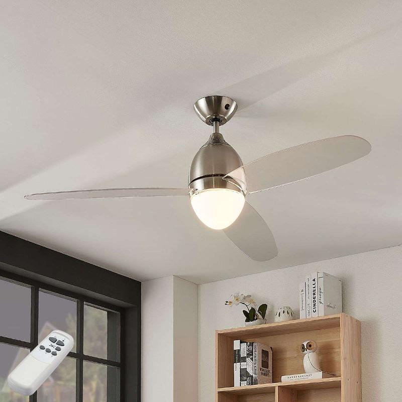 LINDBY VENTILATEUR PLAFOND PIARA, ÉCLAIRÉ, TRANSPARENT