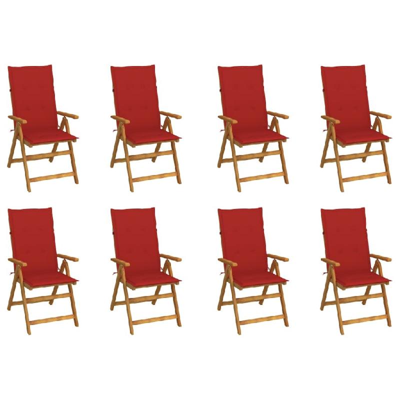 VidaXL Chaises Pliables De Jardin Avec Coussins Lot De 8 Bois D Acacia - rouge 3075060_0