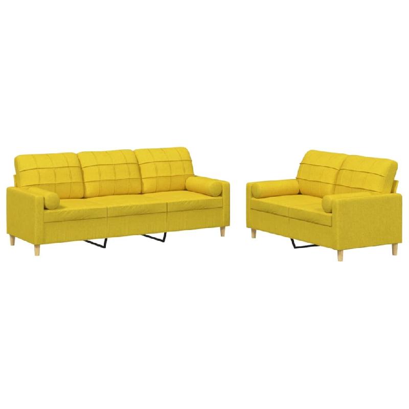 VidaXL Ensemble de canapés 2 pcs avec coussins jaune clair tissu Modèle Delice Royale - 3201327_0
