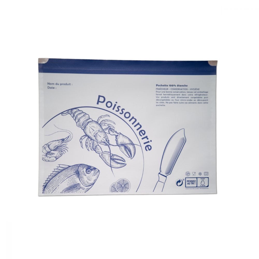 500 pochettes adhésives personnalisables - impression poissonnerie - 33x25 cm - papier 64g/m²_0