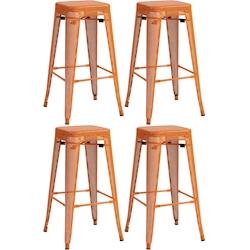 Décoshop26 - Set de 4 tabourets de bar avec repose-pieds design industriel empilable en métal perforé orange 10_0004512 - 3000252149301_0