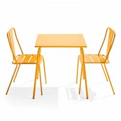Oviala Business Ensemble table de jardin carrée et 2 chaises bistrot jaune - Oviala - jaune acier 109445_0