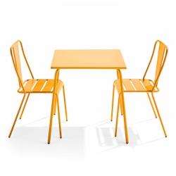 Oviala Business Ensemble table de terrasse carrée et 2 chaises bistrot jaune - Oviala - jaune acier 109445_0