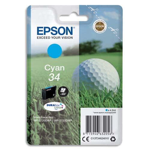 Epson cartouche jet d'encre Durabrite Ultra cyan 'balle de golf' 34 (T3462) - C13T34624010 - compatible WorkForce Pro WF-3700 et WF-3720 Series_0