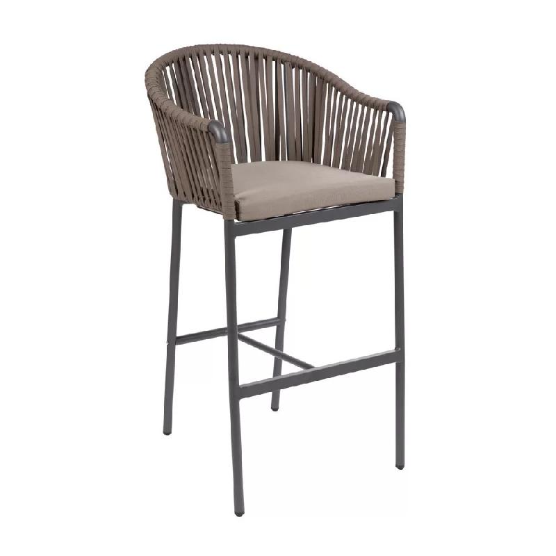 Fauteuil haut en aluminium anthracite DOHA - Stamp - dossier ruban et coussin taupe_0