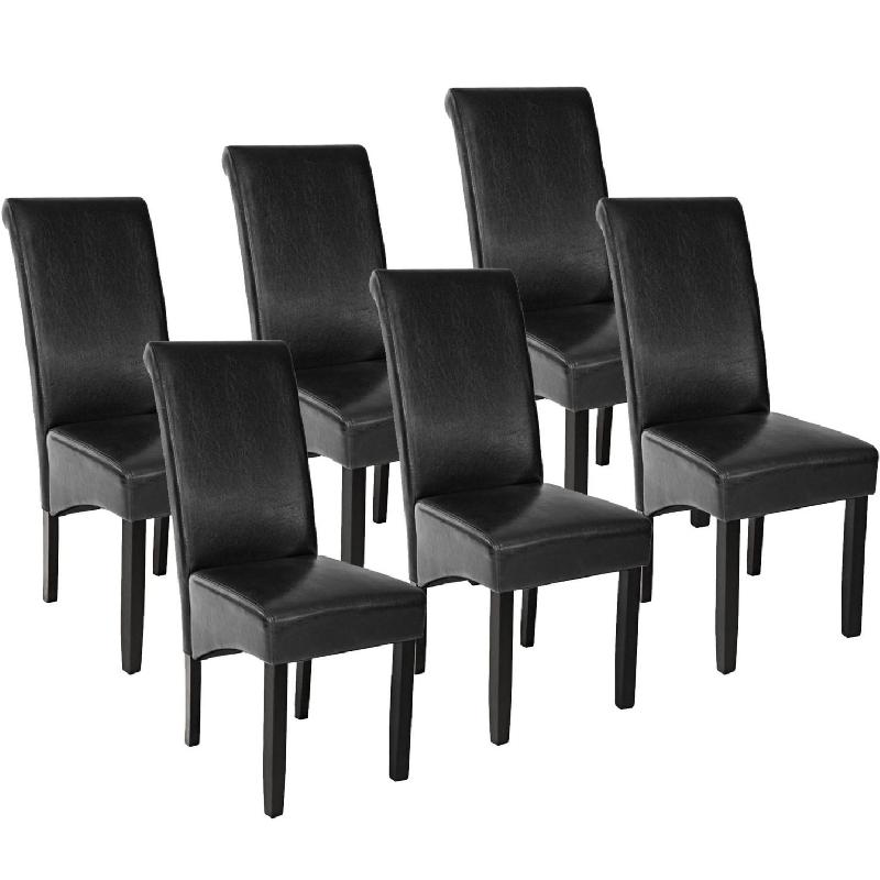 Lot de 6 chaises design carré élégant - pieds noirs en bois massif - siège salle à manger en matière synthétique - 08_0000084_0