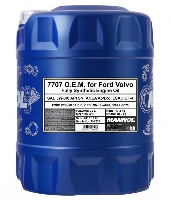MANNOL - Huile moteur synthétique 5W30 - 20L - Ford/Volvo - MN7707-20 - API SN, ACEA A5/B5_0