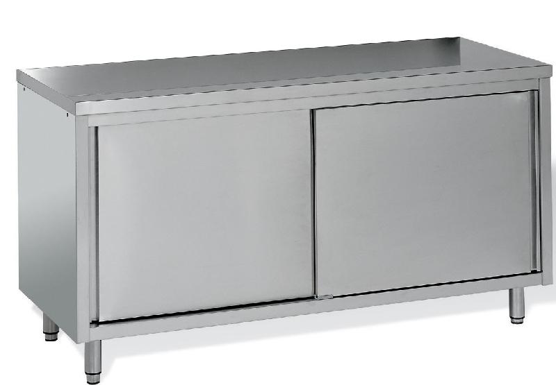 Meuble de rangement central en inox - Profondeur 700 mm - MR12DF - Portes coulissantes - Hauteur plan de travail 850 mm_0