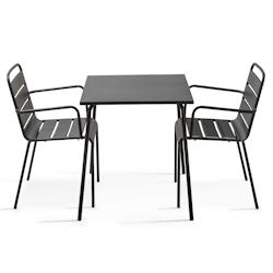Oviala Business Ensemble table de terrasse carrée et 2 fauteuils acier gris - Oviala - gris acier 104801_0